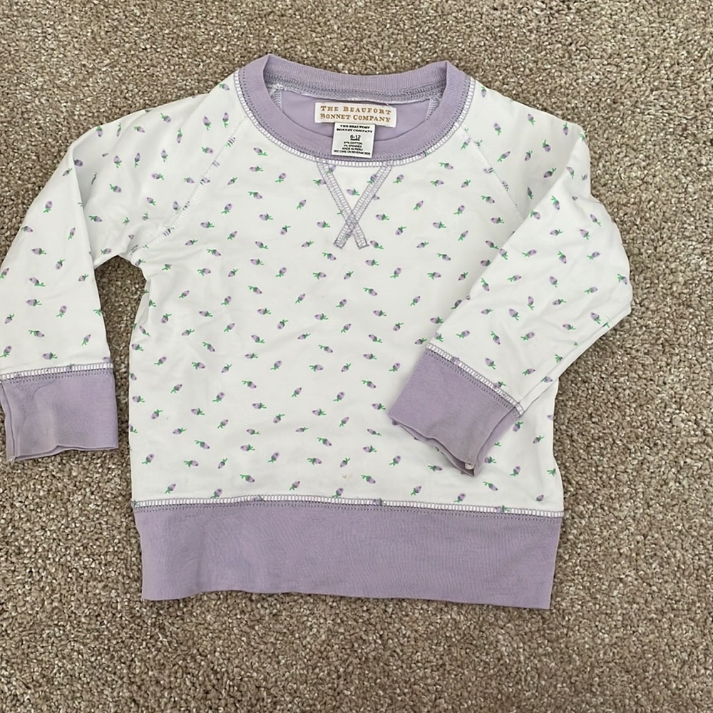 The Beaufort Bonnet Company Cassidy Crewneck Lavender Rosebud 6-12 month